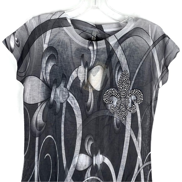 NEW-H.I.P tee brand scroll design, rhinestone FDL chick crew neck t-Shirt top - Picture 4 of 11